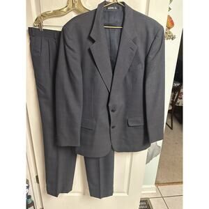 Suit Mens 42r 38x33 Gray Wool Windowpane VNT 90s 2 Pc Jacket Pants Kasper Stripe